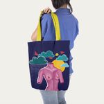 Geanta Handmade Tote Liner cu Captuseala, Afrodita Bust, Nori si Ploaie, Multicolor, 45x37 cm fotografia produsului View 6 S