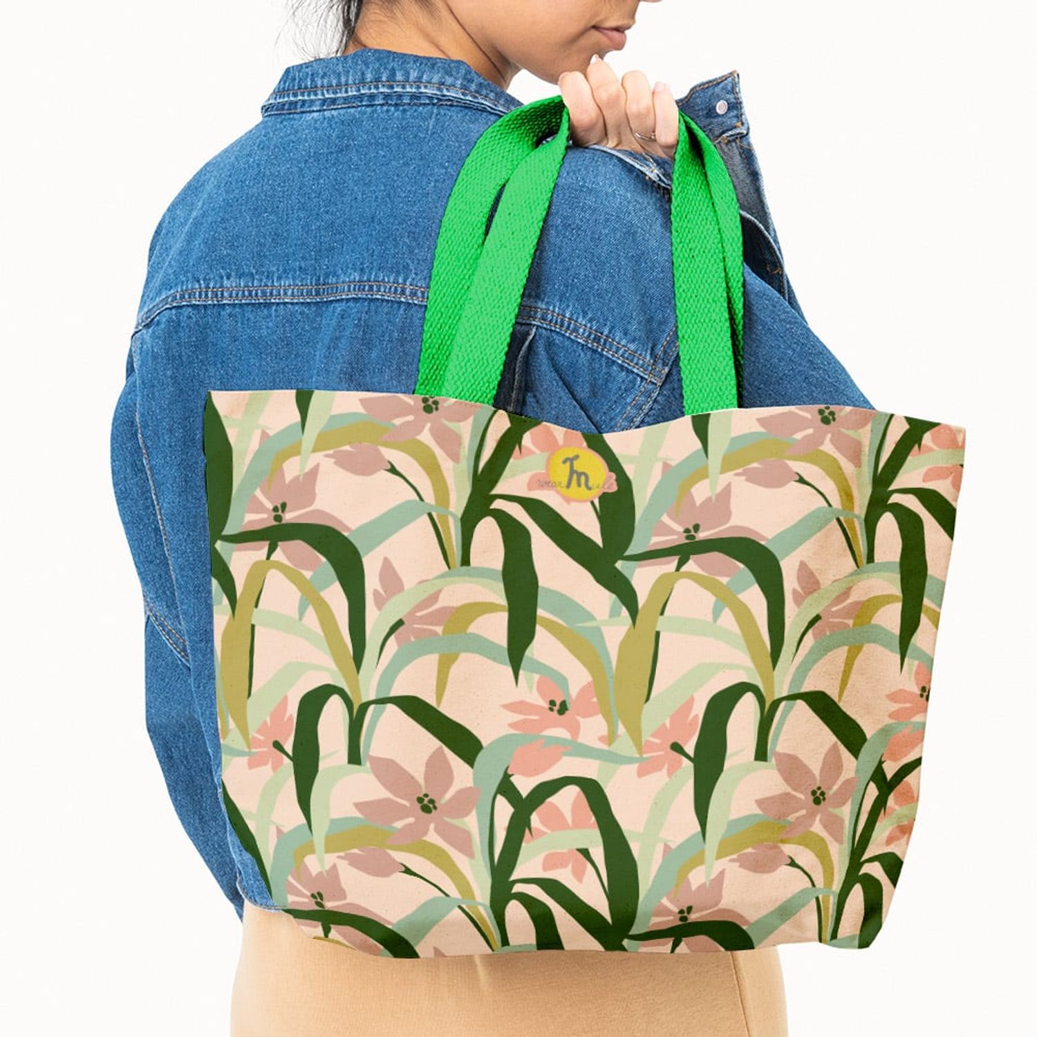 Geanta Handmade Tote Fatty Captusit, Mulewear, Botanic Plante Flori din Gradina, Multicolor, 43x37 cm fotografia produsului View 5 L