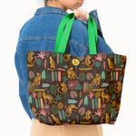 Geanta Handmade Tote Fatty Captusit, Mulewear, Botanic Plante Flori Leopard in Savana, Multicolor, 43x37 cm fotografia produsului View 3 S
