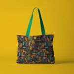 Geanta Handmade Tote Fatty Captusit, Mulewear, Botanic Plante Flori Leopard in Savana, Multicolor, 43x37 cm fotografia produsului View 5 S