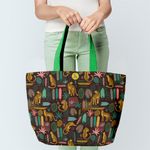 Geanta Handmade Tote Fatty Captusit, Mulewear, Botanic Plante Flori Leopard in Savana, Multicolor, 43x37 cm fotografia produsului View 2 S