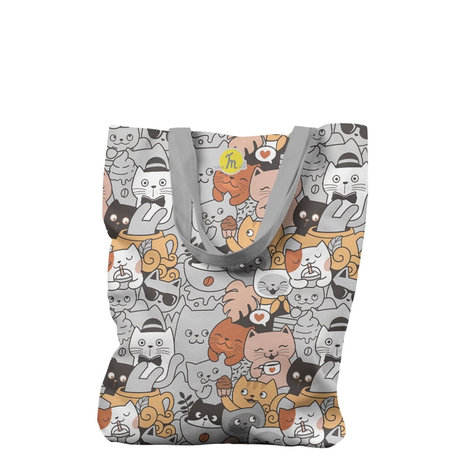 Geanta Handmade Tote Liner cu Captuseala, Pisici la Cafea si Prajituri, Multicolor, 45x37 cm fotografia produsului