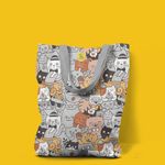 Geanta Handmade Tote Liner cu Captuseala, Pisici la Cafea si Prajituri, Multicolor, 45x37 cm fotografia produsului View 6 S