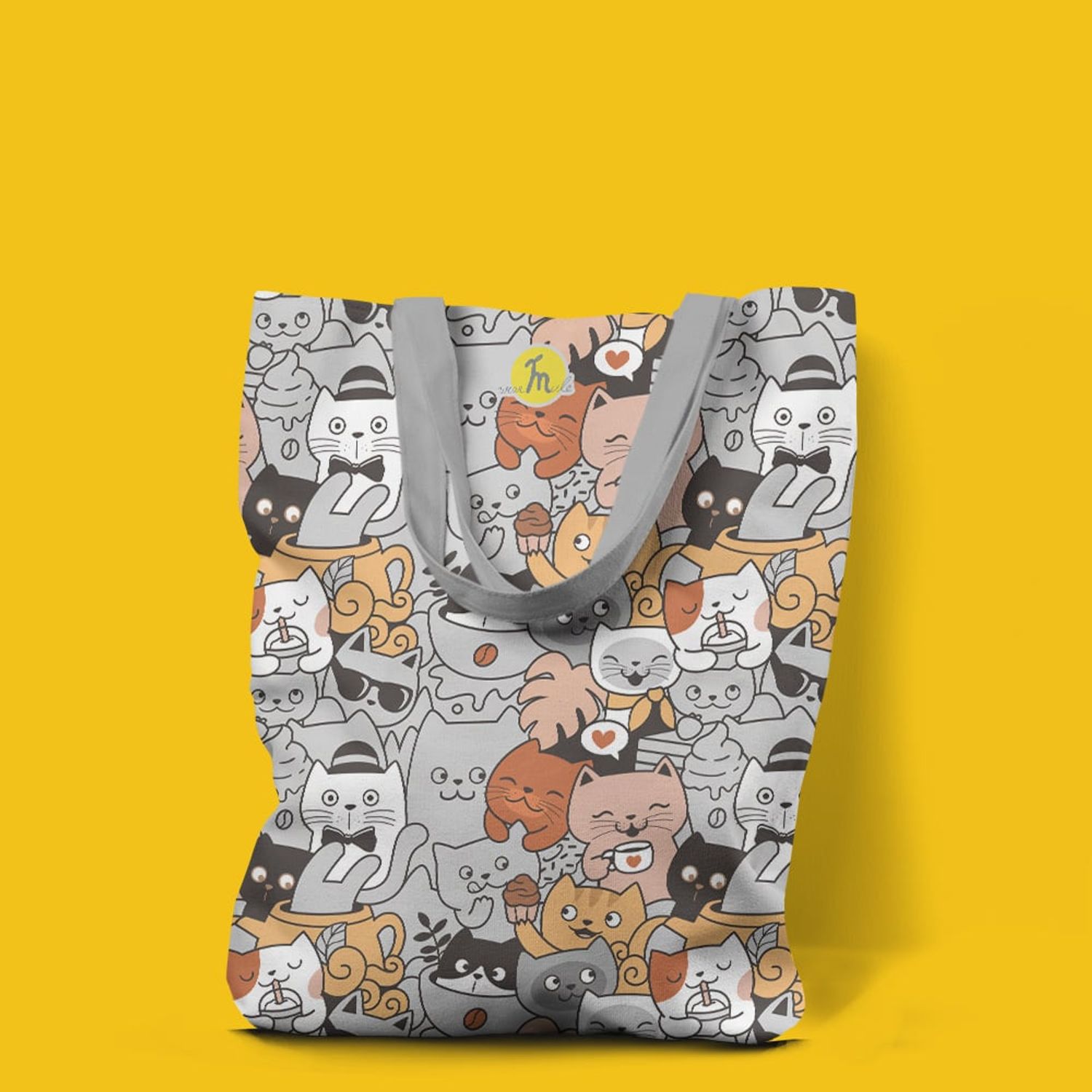 Geanta Handmade Tote Liner cu Captuseala, Pisici la Cafea si Prajituri, Multicolor, 45x37 cm fotografia produsului View 6 L