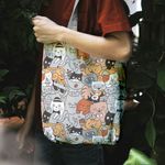 Geanta Handmade Tote Liner cu Captuseala, Pisici la Cafea si Prajituri, Multicolor, 45x37 cm fotografia produsului View 5 S