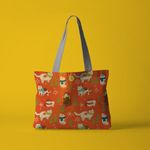 Geanta Handmade Tote Fatty cu Captuseala, Pisici cu Fular si Fulgi de Nea, Multicolor, 37x45 cm fotografia produsului View 3 S