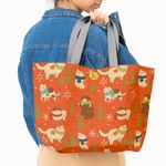 Geanta Handmade Tote Fatty cu Captuseala, Pisici cu Fular si Fulgi de Nea, Multicolor, 37x45 cm fotografia produsului View 5 S