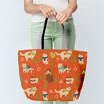 Geanta Handmade Tote Fatty cu Captuseala, Pisici cu Fular si Fulgi de Nea, Multicolor, 37x45 cm fotografia produsului View 2 S