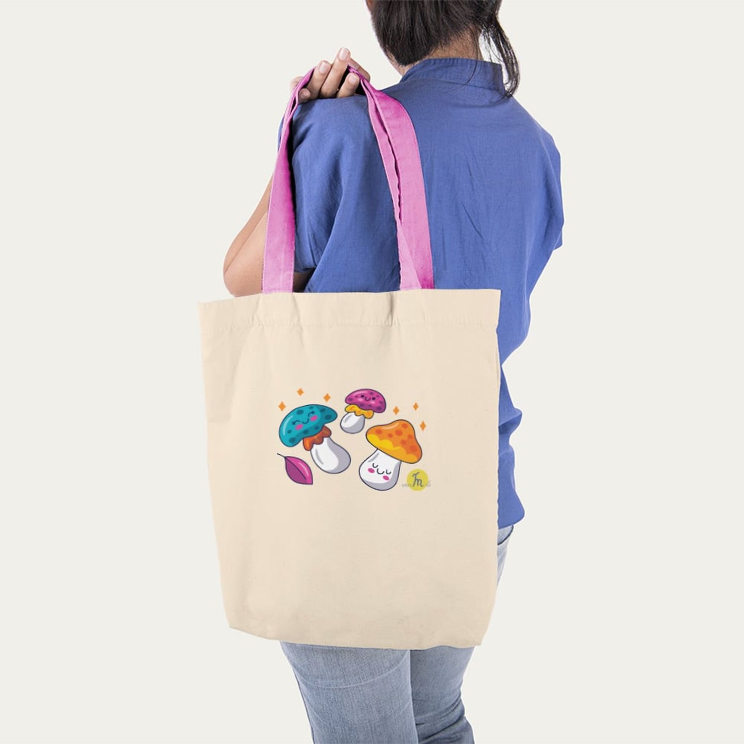 Geanta Handmade Tote Liner Captusit, Botanic Plante Ciupercute, Multicolor, 45x37 cm fotografia produsului View 3 L