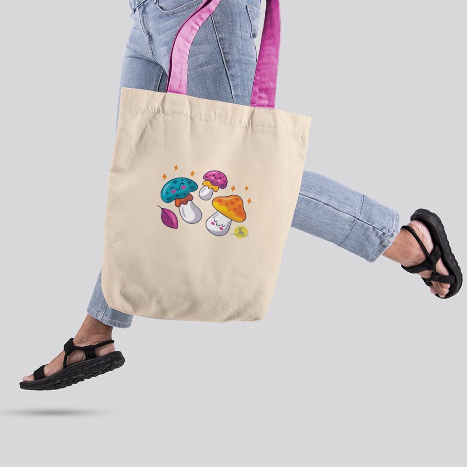 Geanta Handmade Tote Liner Captusit, Botanic Plante Ciupercute, Multicolor, 45x37 cm fotografia produsului View 2 L