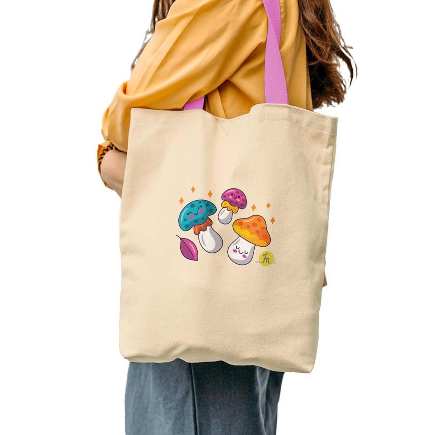 Geanta Handmade Tote Liner Captusit, Botanic Plante Ciupercute, Multicolor, 45x37 cm fotografia produsului View 5 L