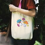 Geanta Handmade Tote Liner Captusit, Botanic Plante Ciupercute, Multicolor, 45x37 cm fotografia produsului View 6 S