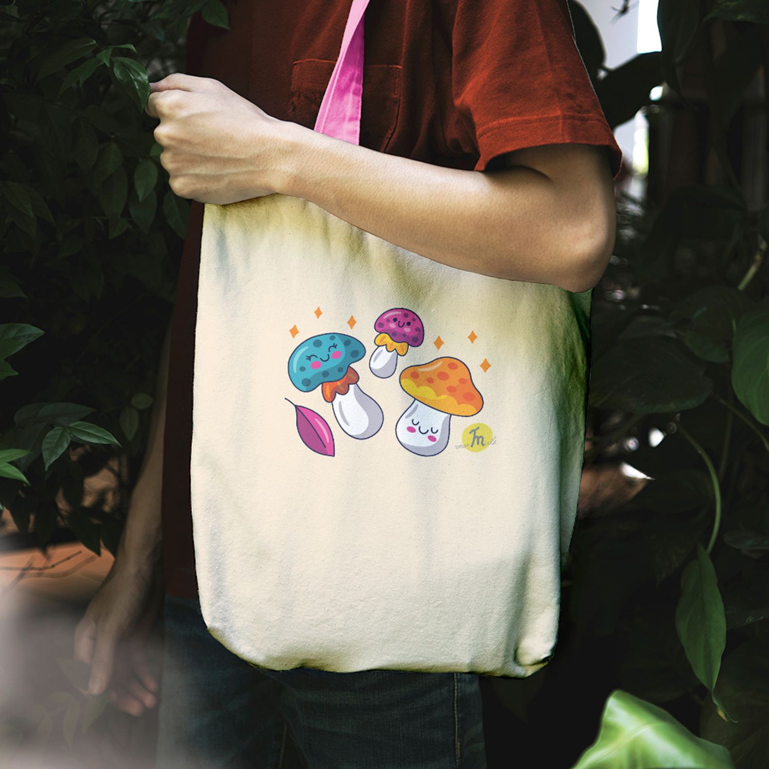 Geanta Handmade Tote Liner Captusit, Botanic Plante Ciupercute, Multicolor, 45x37 cm fotografia produsului View 6 L