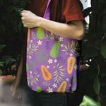 Geanta Handmade Tote Liner Captusit, Botanic Plante Flori si Mango, Multicolor, 45x37 cm fotografia produsului View 5 S