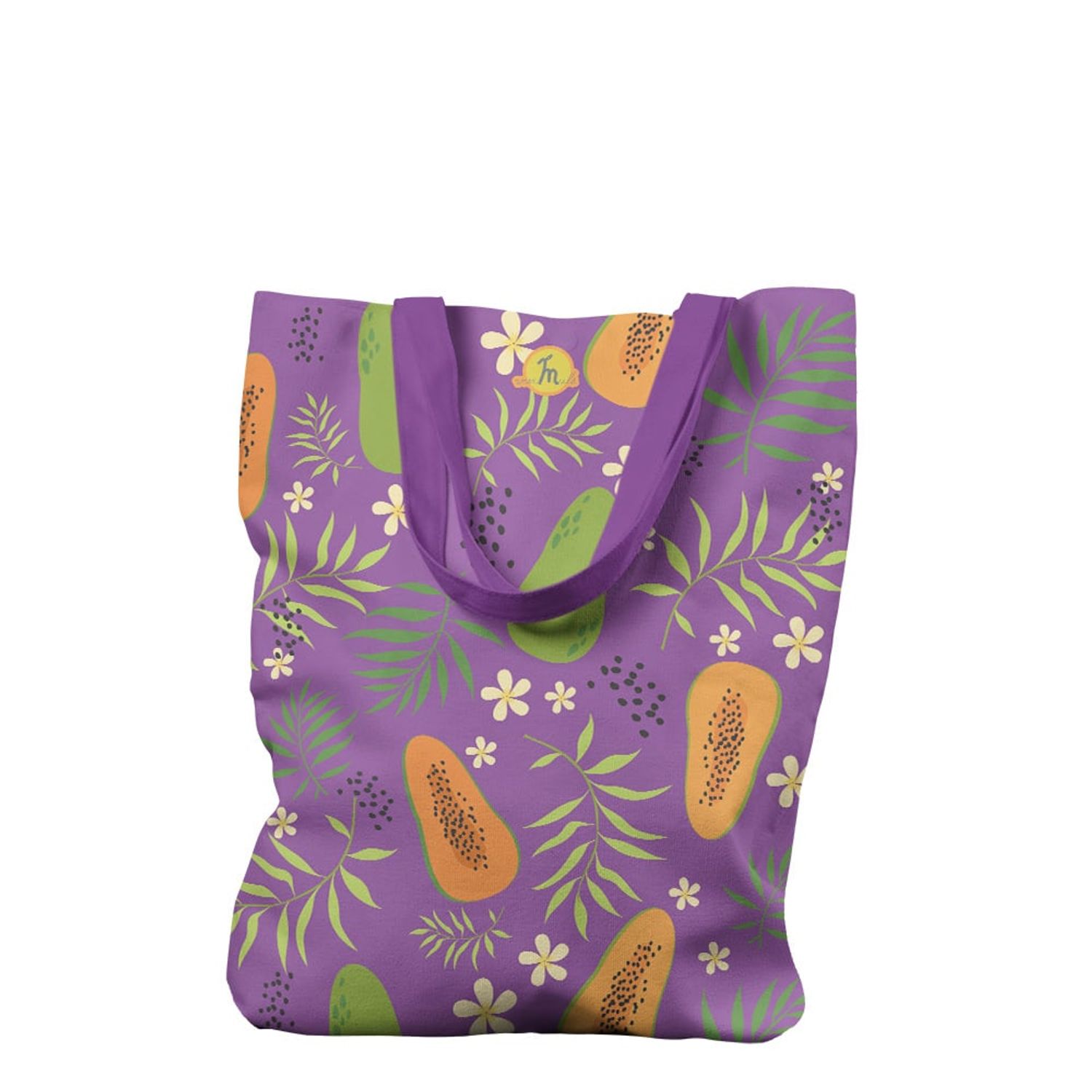 Geanta Handmade Tote Liner Captusit, Botanic Plante Flori si Mango, Multicolor, 45x37 cm fotografia produsului