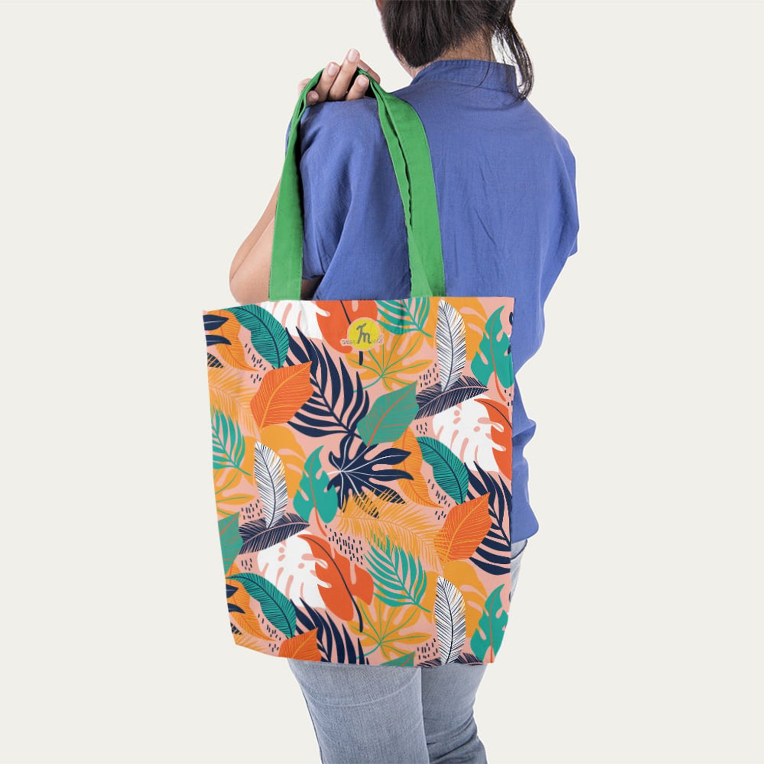 Geanta Handmade Tote Liner Captusit, Botanic Plante Frunze de Toamna, Multicolor, 45x37 cm fotografia produsului View 3 L