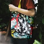 Geanta Handmade Tote Liner cu Captuseala, Pattern cu Palme si Atingeri, Multicolor, 45x37 cm fotografia produsului View 6 S