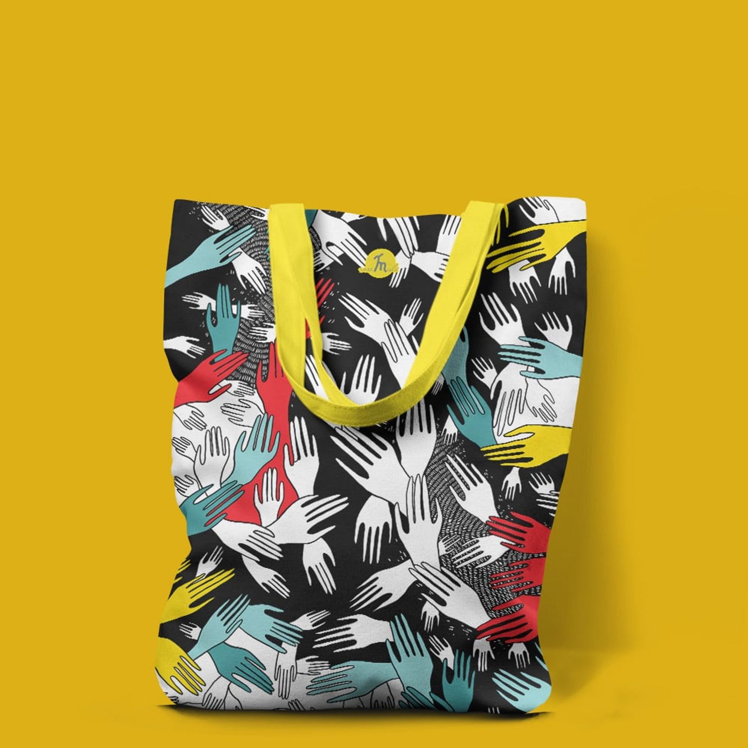 Geanta Handmade Tote Liner cu Captuseala, Pattern cu Palme si Atingeri, Multicolor, 45x37 cm fotografia produsului View 4 L
