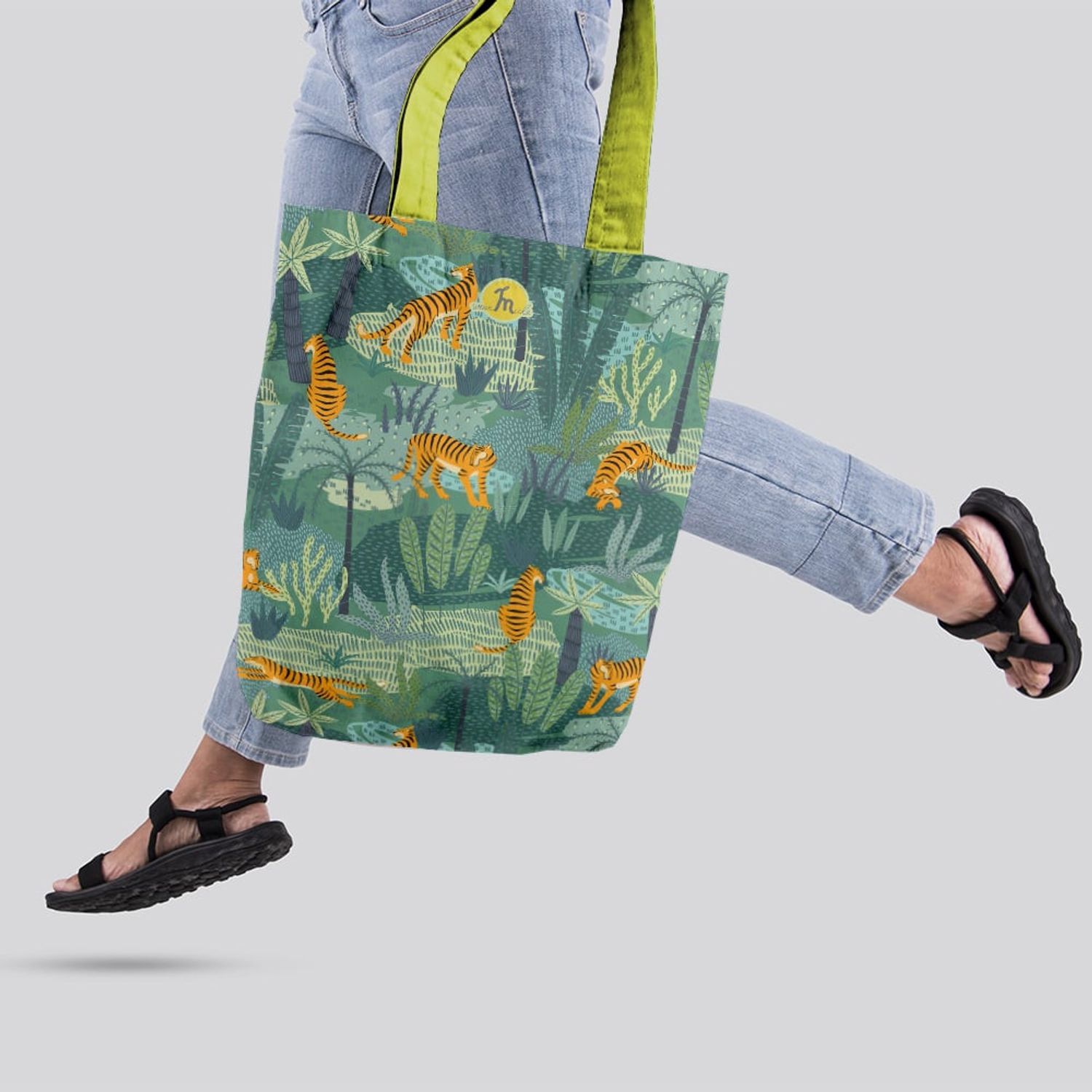 Geanta Handmade Tote Liner Captusit, Mulewear, Botanic Plante Flori Tigru in Savana, Multicolor, 45x37 cm fotografia produsului View 2 L