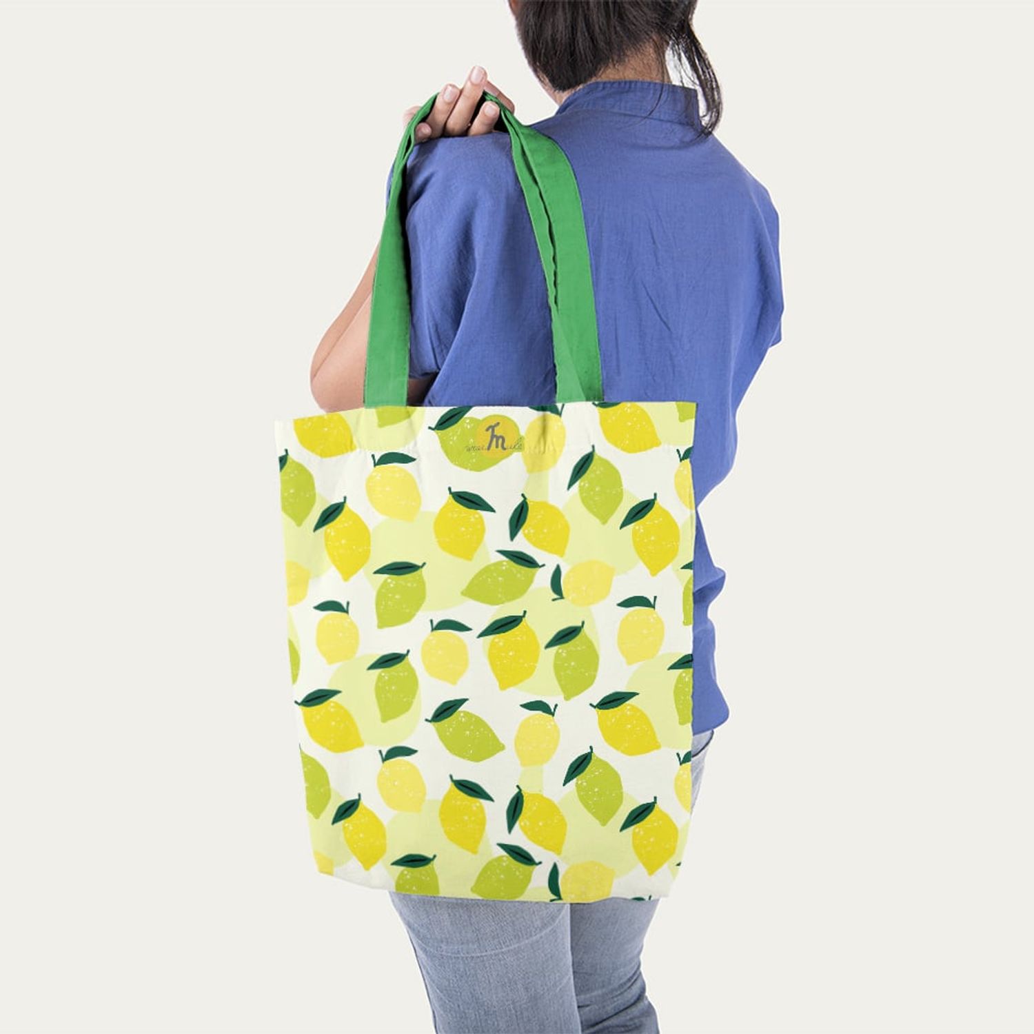 Geanta Handmade Tote Liner Captusit, Mulewear, Botanic Plante Flori Lamai Crude si Coapte, Multicolor, 45x37 cm fotografia produsului View 3 L