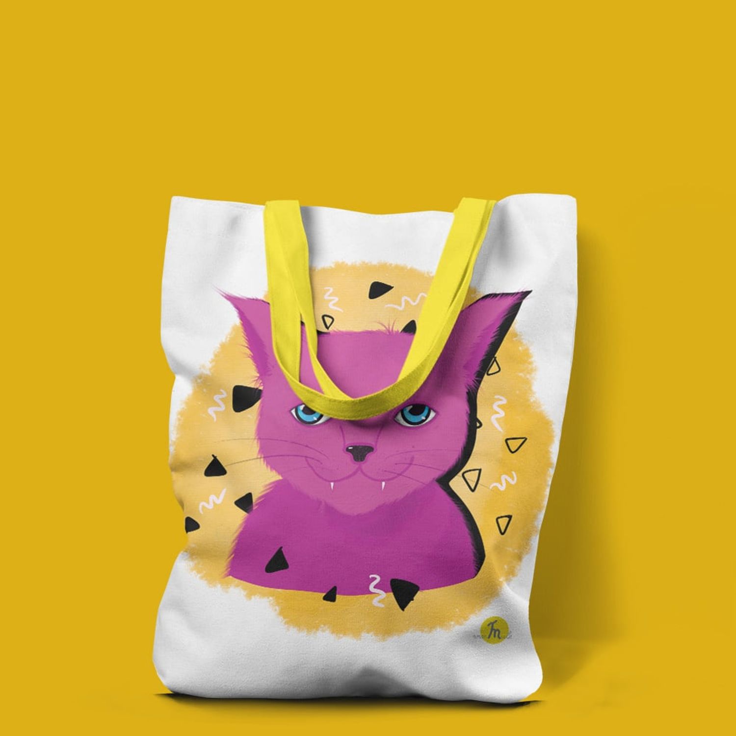Geanta Handmade Tote Liner cu Captuseala, Pisica Cosmica Violet cu Ochi Albastri, Multicolor, 45x37 cm fotografia produsului View 3 L