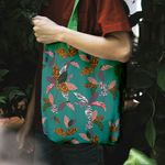 Geanta Handmade Tote Liner Captusit, Mulewear, Botanic Multi-Florile Galactice, Multicolor, 45x37 cm fotografia produsului View 4 S