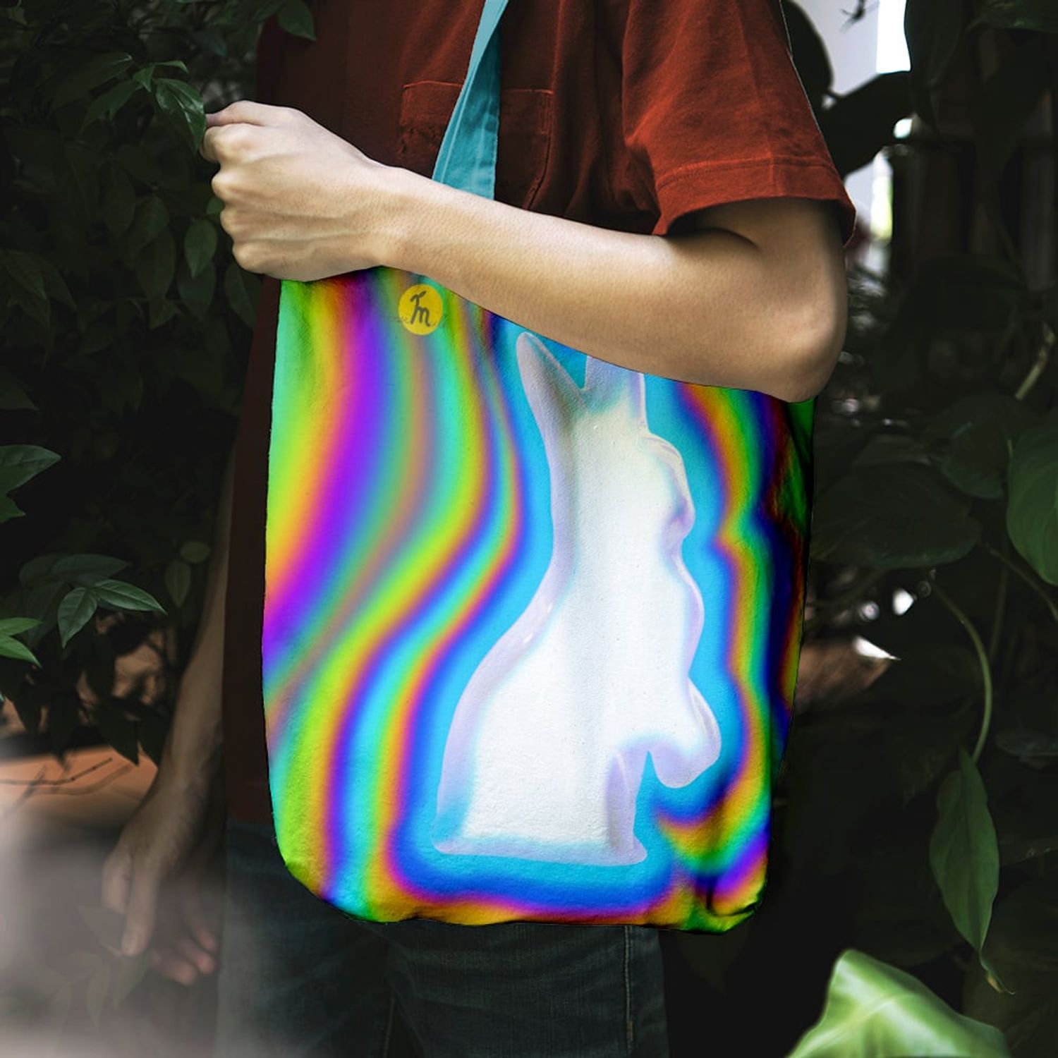 Geanta Handmade Tote Liner Captusit, Mulewear, Abstract Iepurasul Alb Psihedelic, Multicolor, 45x37 cm fotografia produsului View 5 L