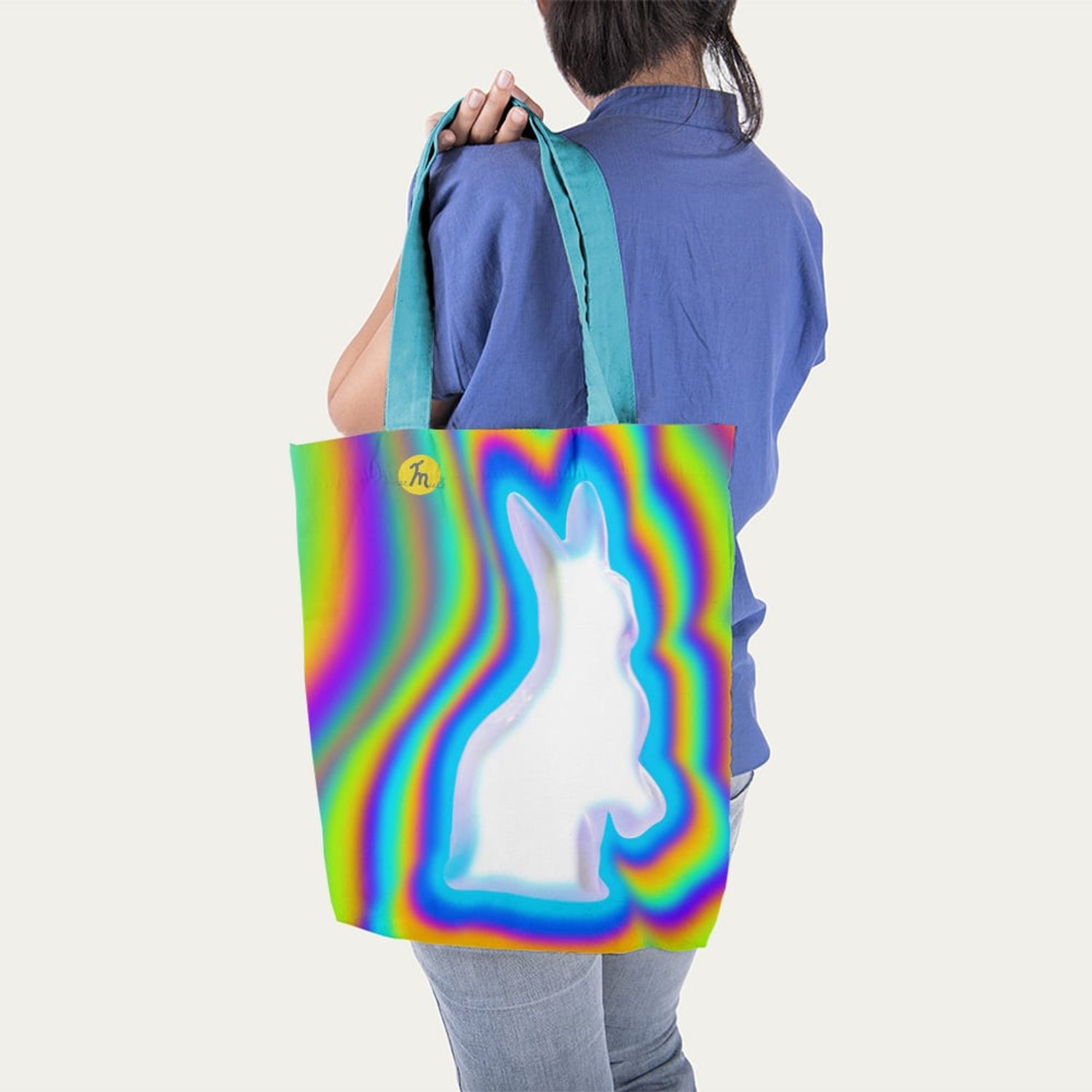 Geanta Handmade Tote Liner Captusit, Mulewear, Abstract Iepurasul Alb Psihedelic, Multicolor, 45x37 cm fotografia produsului View 4 L
