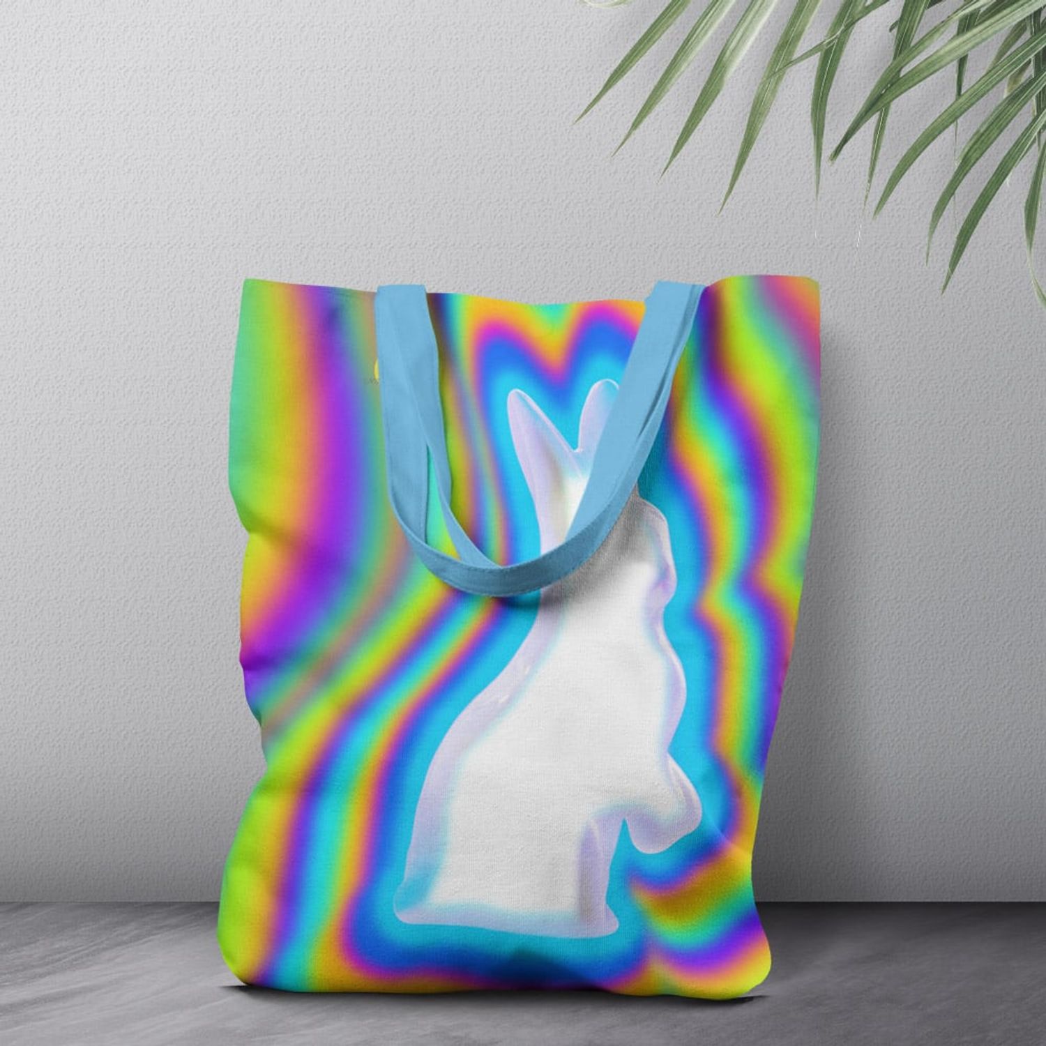 Geanta Handmade Tote Liner Captusit, Mulewear, Abstract Iepurasul Alb Psihedelic, Multicolor, 45x37 cm fotografia produsului View 6 L