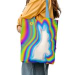 Geanta Handmade Tote Liner Captusit, Mulewear, Abstract Iepurasul Alb Psihedelic, Multicolor, 45x37 cm fotografia produsului View 3 S