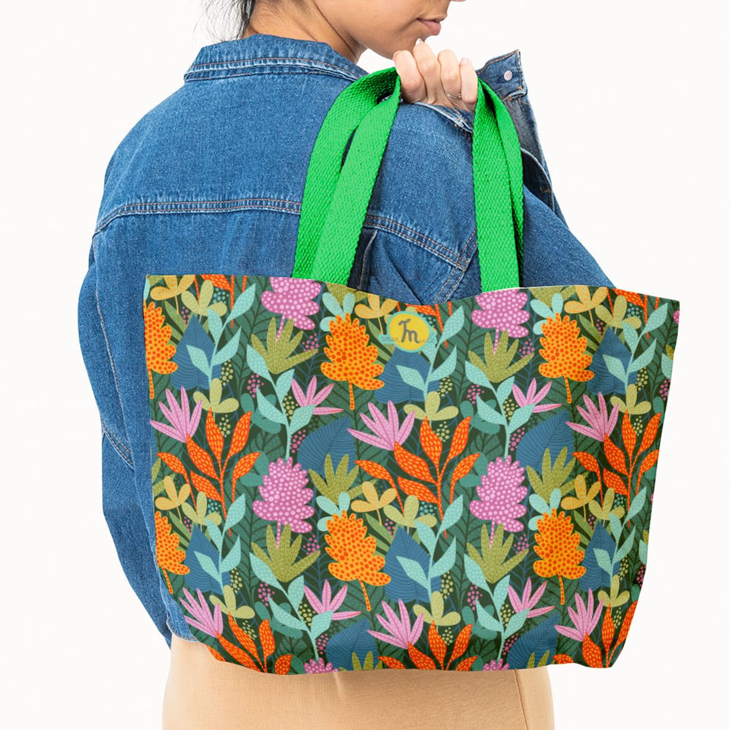 Geanta Handmade Tote Fatty Captusit, Mulewear, Botanic Plante Exotice, Multicolor, 37x45 cm fotografia produsului View 4 L