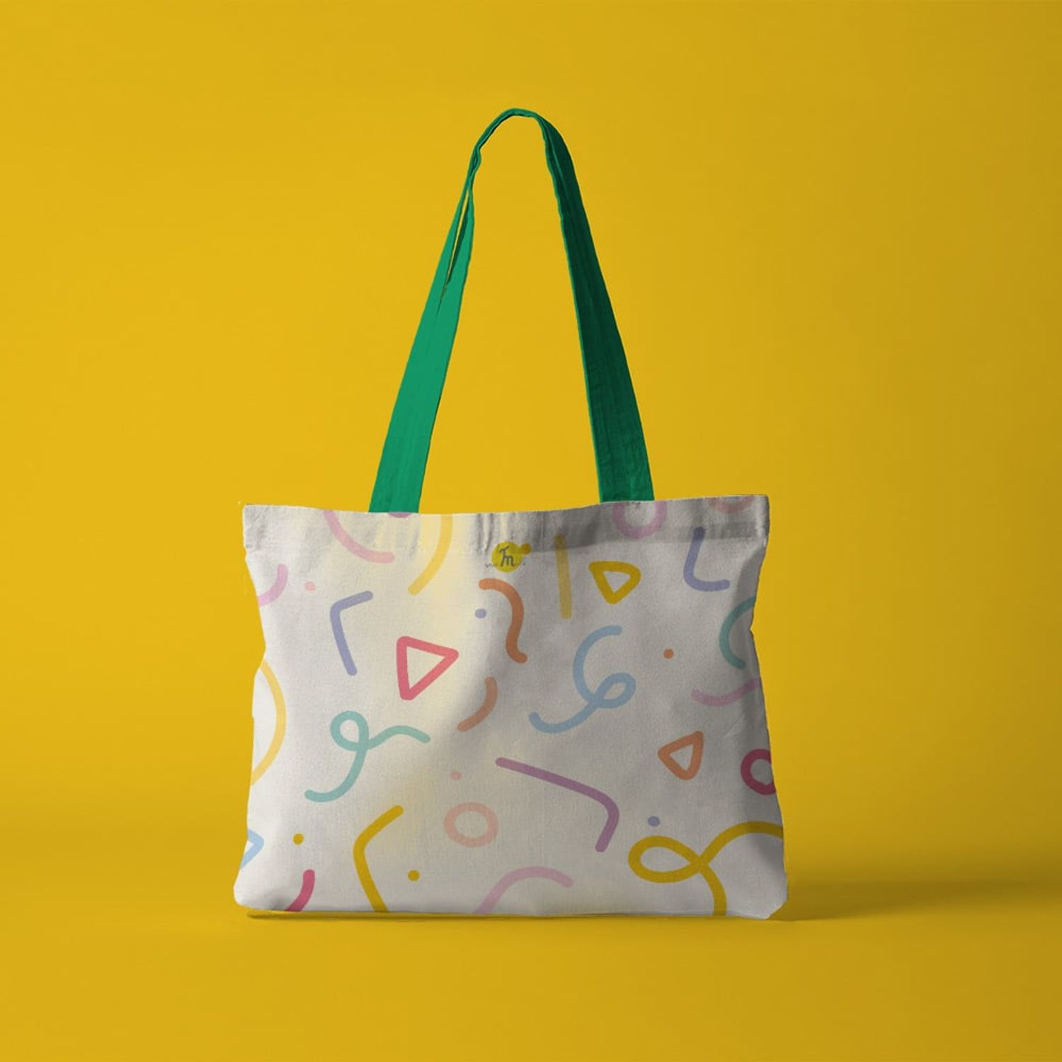 Geanta Handmade Tote Fatty cu Captuseala, Abstract Forme Desen de Copii, Multicolor, 37 x 45 cm fotografia produsului View 3 L