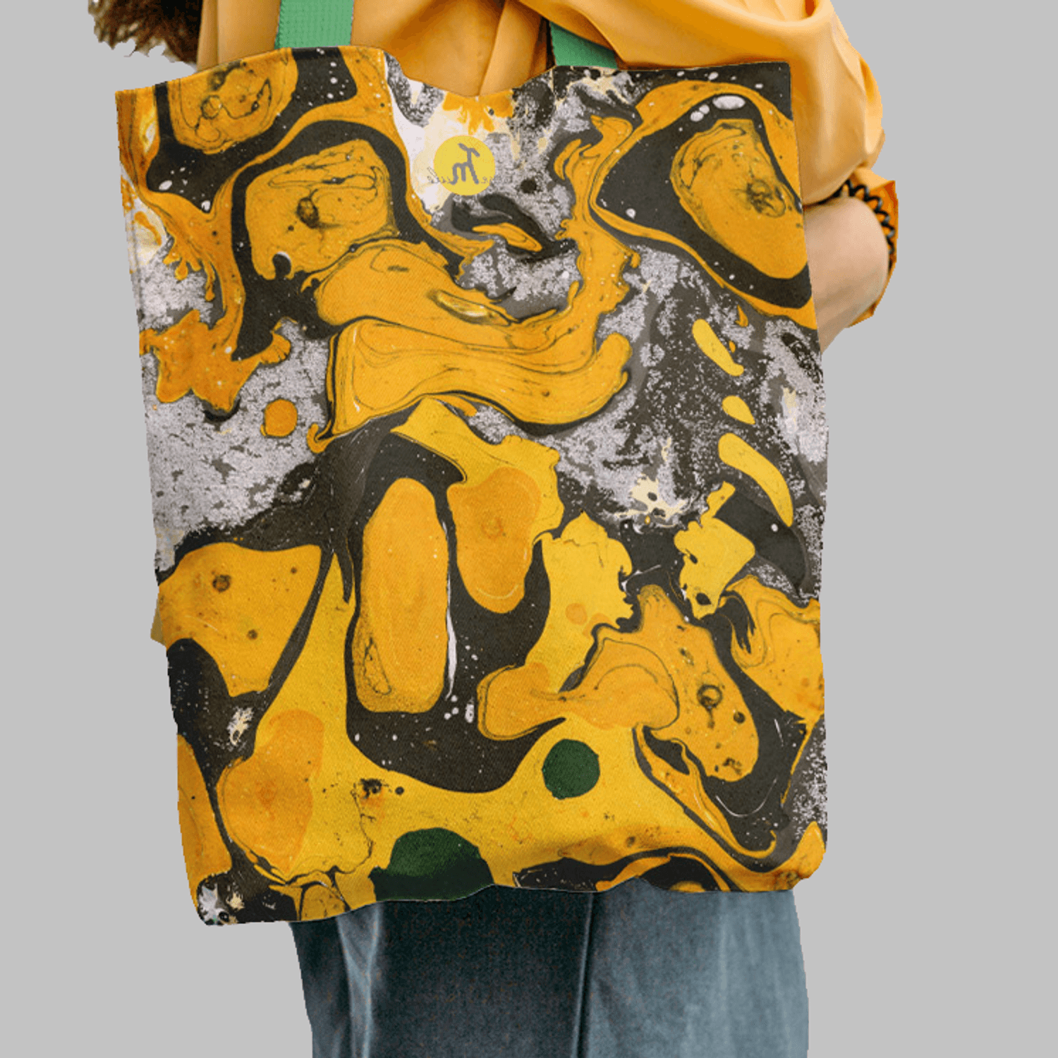 Geanta Handmade Tote Liner Captusit, Mulewear, Abstract Cer Instelat Galben la Apus, Multicolor, 45x37 cm fotografia produsului