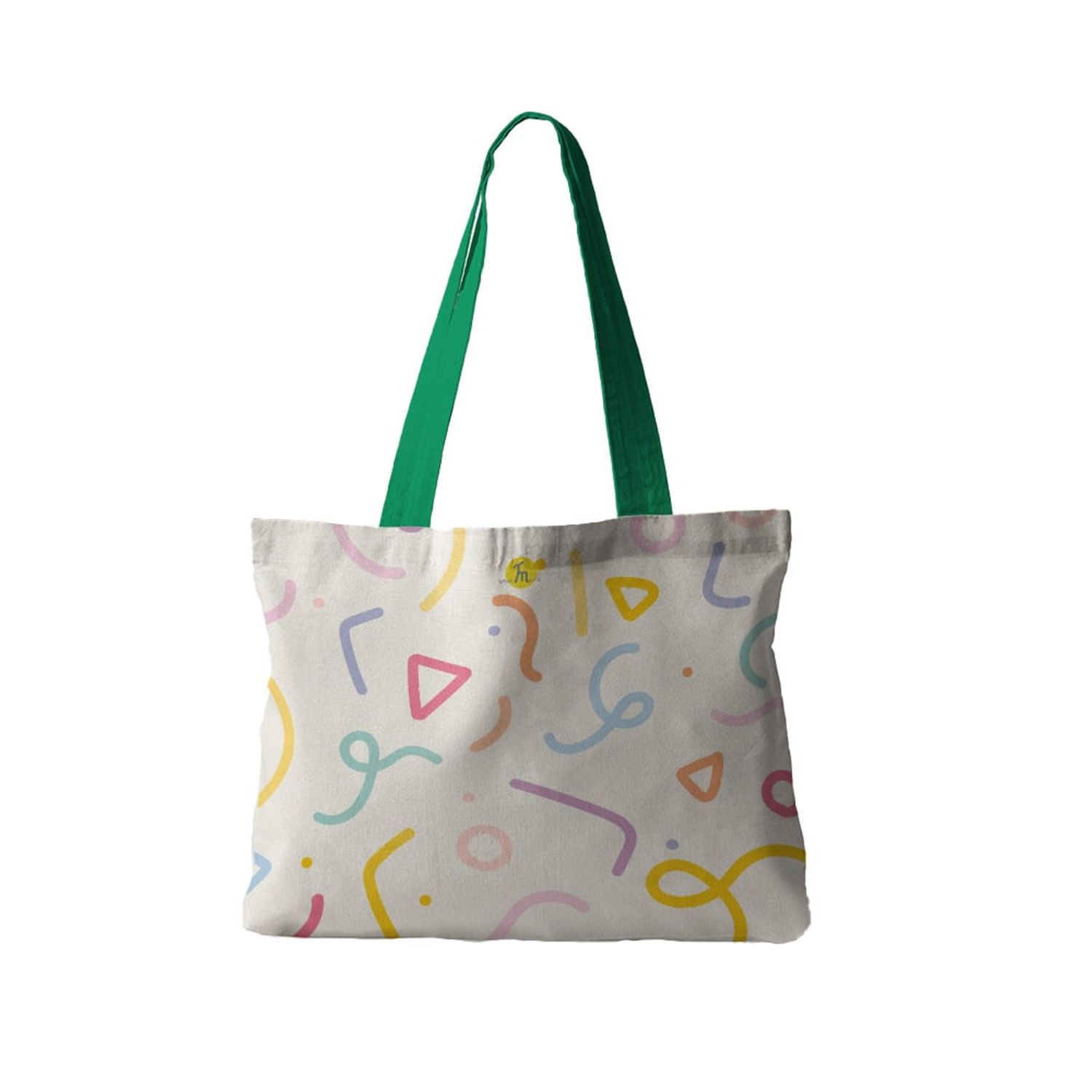 Geanta Handmade Tote Fatty cu Captuseala, Abstract Forme Desen de Copii, Multicolor, 37 x 45 cm fotografia produsului
