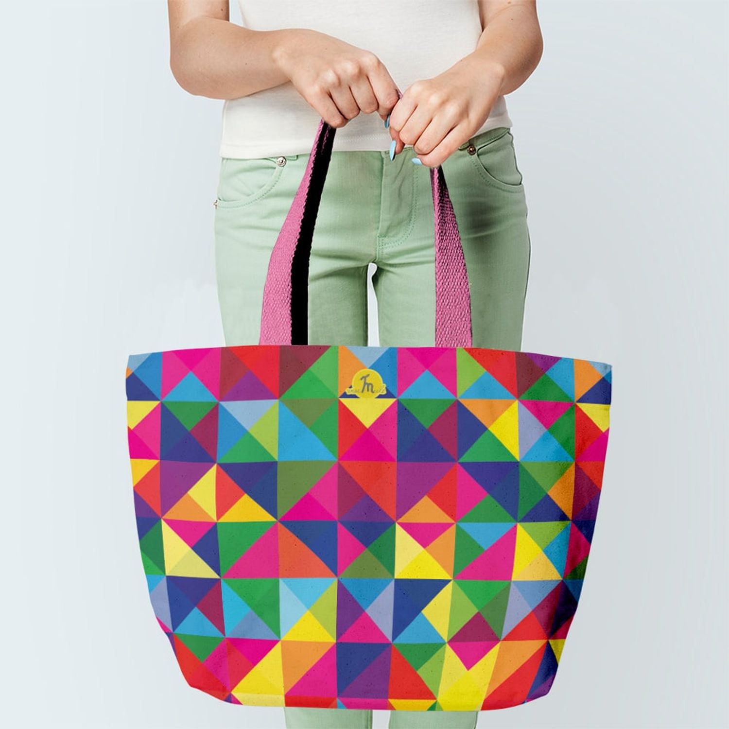 Geanta Handmade Tote Fatty cu Captuseala, Abstract Rubix Cube, Multicolor, 37 x 45 cm fotografia produsului View 2 L