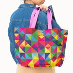 Geanta Handmade Tote Fatty cu Captuseala, Abstract Rubix Cube, Multicolor, 37 x 45 cm fotografia produsului View 4 S