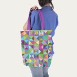 Geanta Handmade Tote Liner cu Captuseala, Abstract Triunghiuri si Patrate In Culori Vintage, Multicolor, 45x37 cm fotografia produsului View 3 S