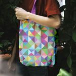 Geanta Handmade Tote Liner cu Captuseala, Abstract Triunghiuri si Patrate In Culori Vintage, Multicolor, 45x37 cm fotografia produsului View 4 S