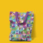 Geanta Handmade Tote Liner cu Captuseala, Abstract Triunghiuri si Patrate In Culori Vintage, Multicolor, 45x37 cm fotografia produsului View 5 S