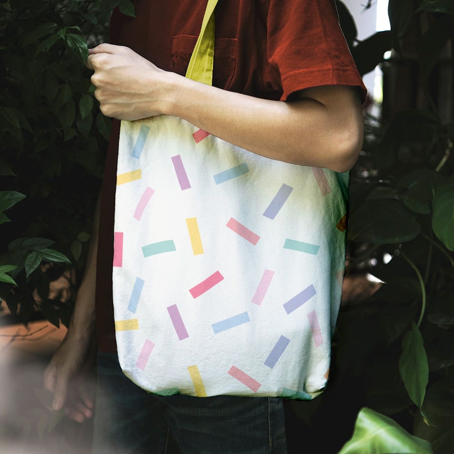 Geanta Handmade Tote Liner cu Captuseala, Abstract Confetti, Multicolor, 45x37 cm fotografia produsului View 3 L