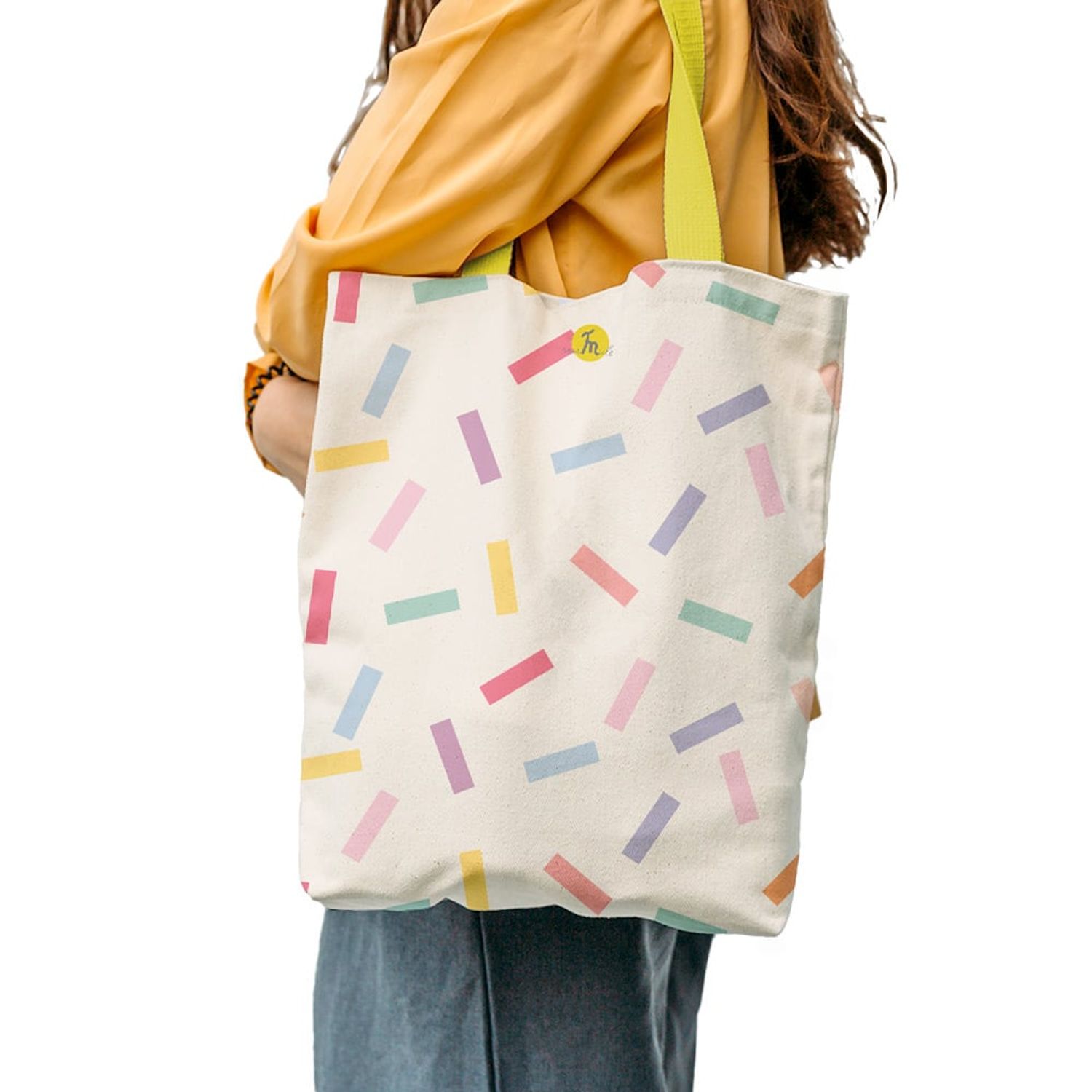Geanta Handmade Tote Liner cu Captuseala, Abstract Confetti, Multicolor, 45x37 cm fotografia produsului View 5 L