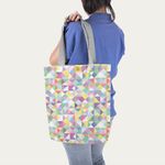 Geanta Handmade Tote Liner cu Captuseala, Abstract Abundenta de Triunghiuri Subtile, Multicolor, 45x37 cm fotografia produsului View 3 S