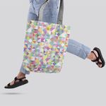 Geanta Handmade Tote Liner cu Captuseala, Abstract Abundenta de Triunghiuri Subtile, Multicolor, 45x37 cm fotografia produsului View 2 S