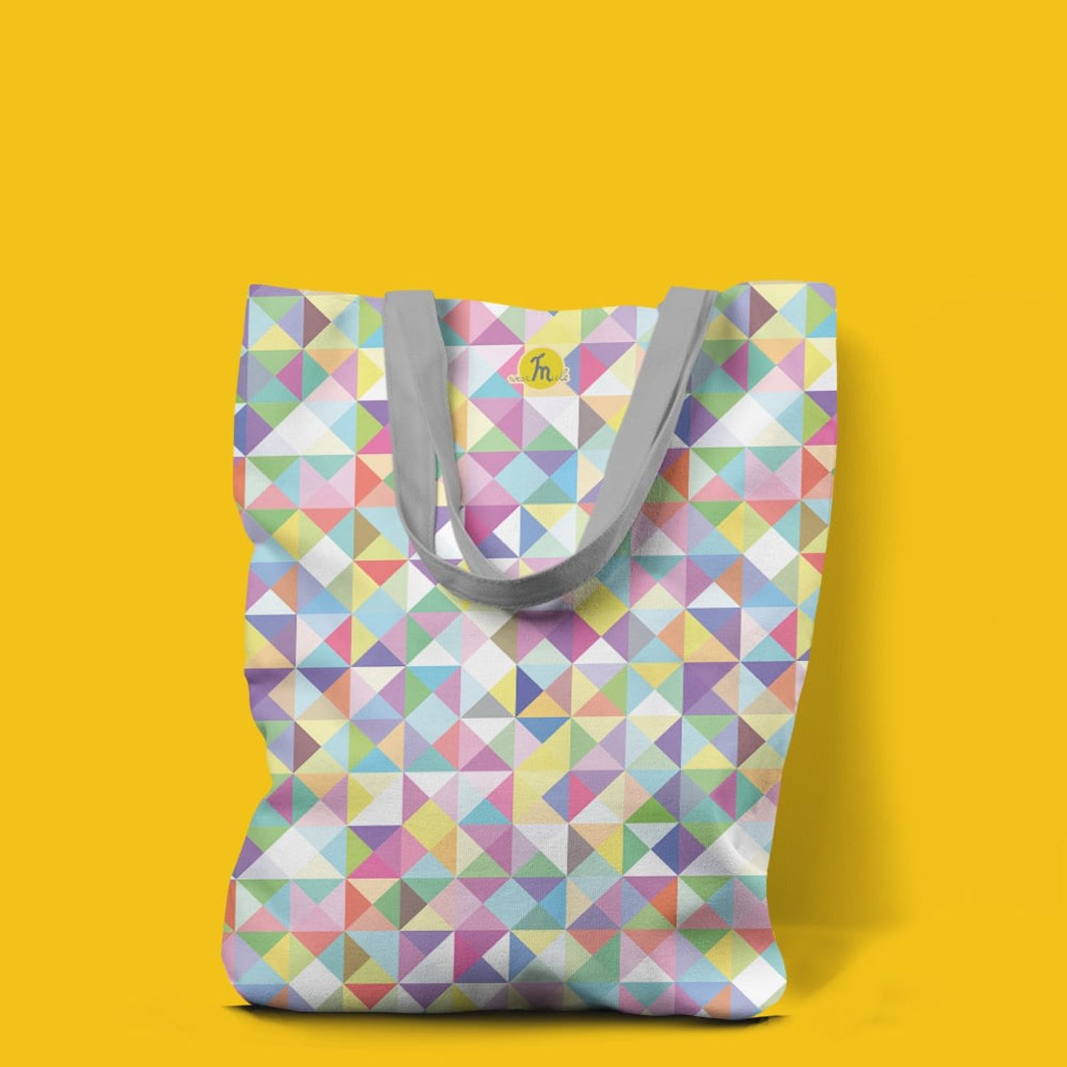Geanta Handmade Tote Liner cu Captuseala, Abstract Abundenta de Triunghiuri Subtile, Multicolor, 45x37 cm fotografia produsului View 4 L