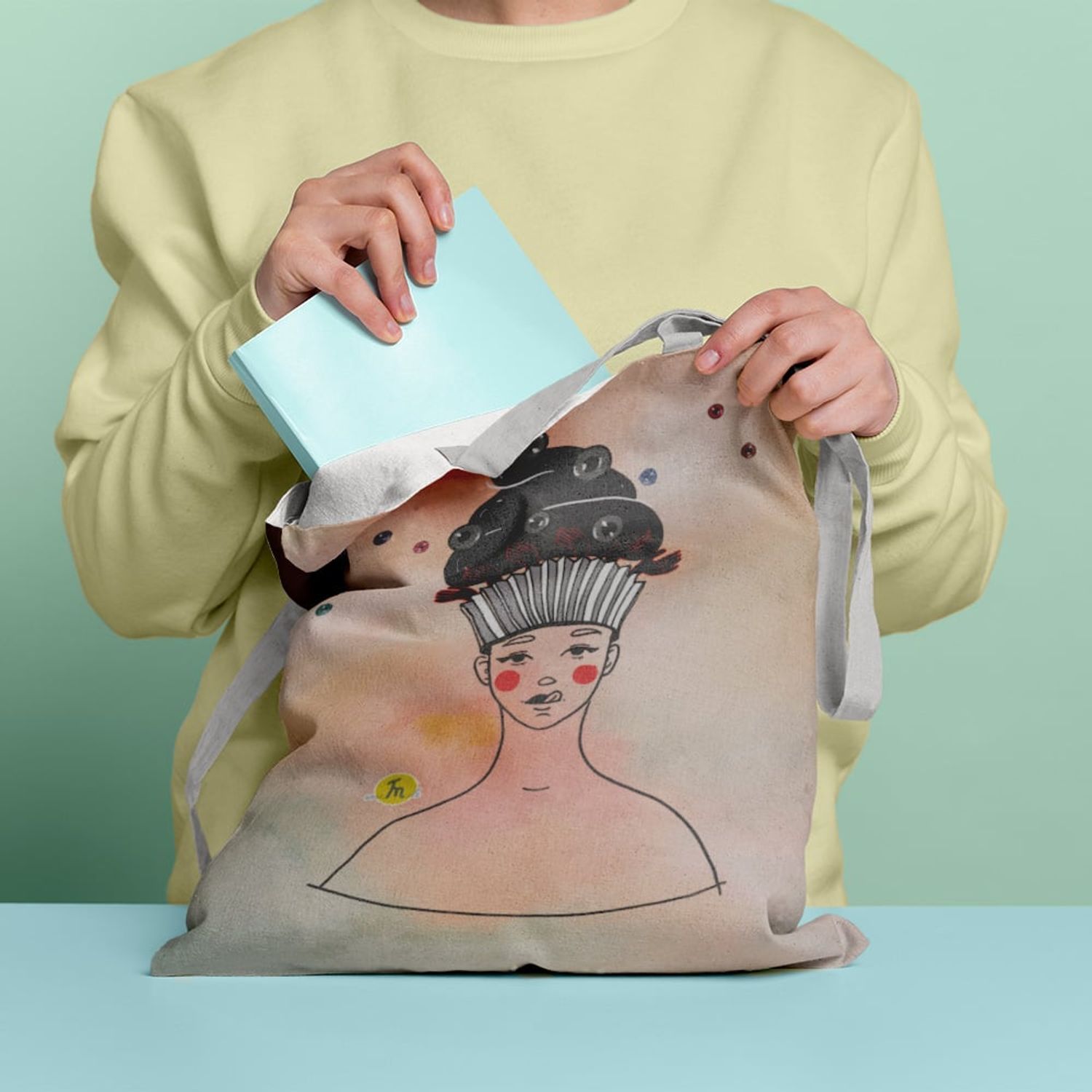 Geanta Handmade Tote Basic, Culinar Dulciuri Ma Gandesc la Briose, Multicolor, 43x37 cm fotografia produsului View 5 L