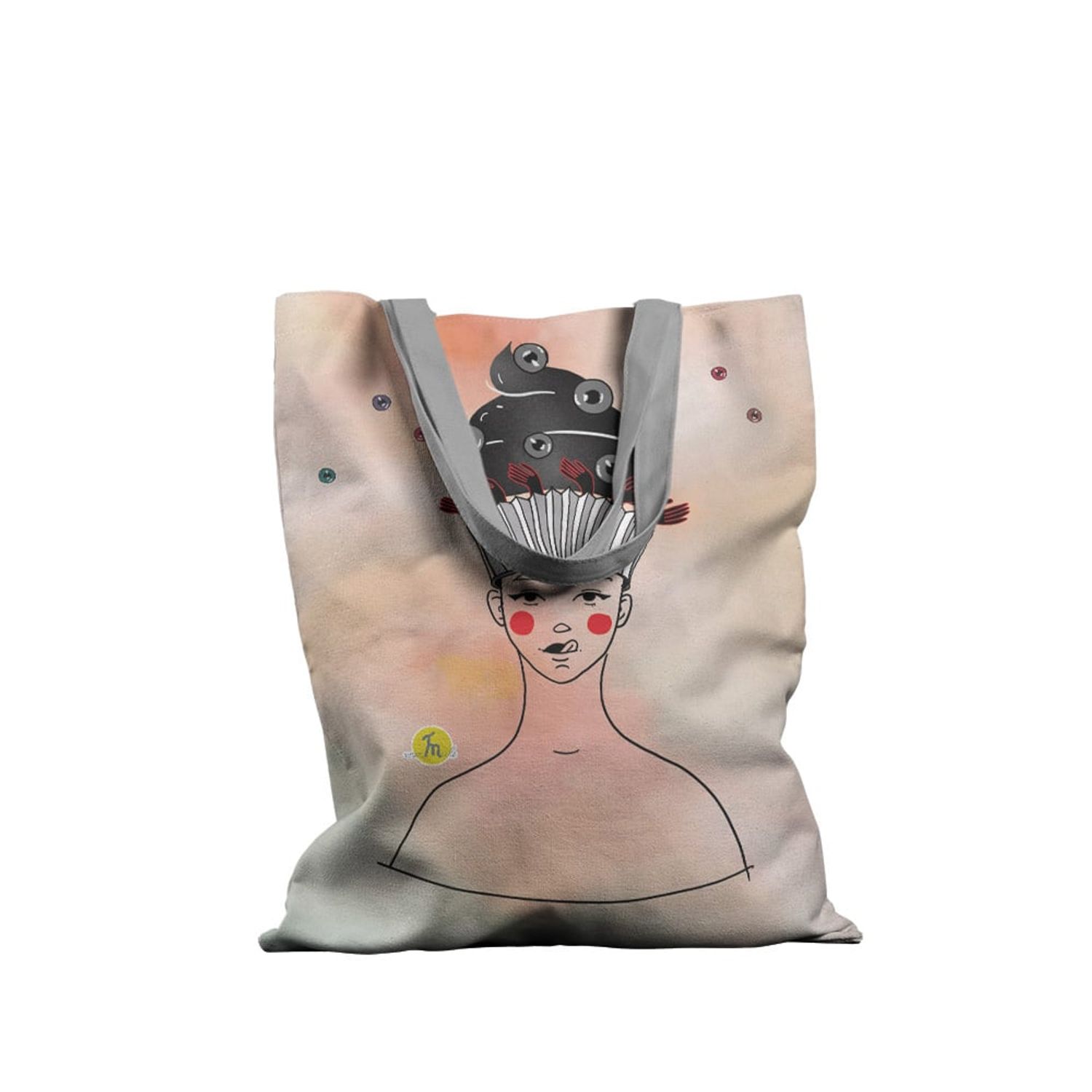 Geanta Handmade Tote Basic, Culinar Dulciuri Ma Gandesc la Briose, Multicolor, 43x37 cm fotografia produsului