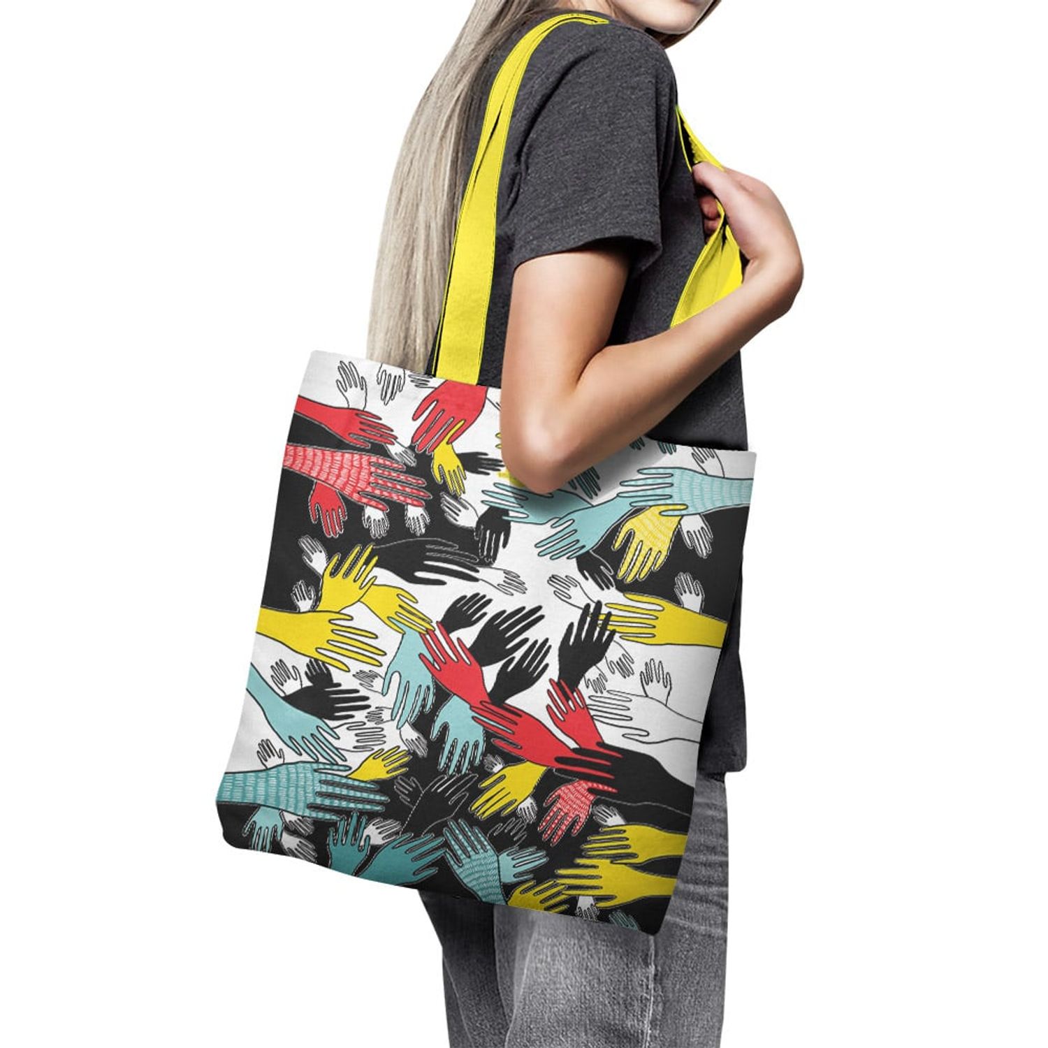 Geanta Handmade Tote Basic, Aglomeratie Urbana, Multicolor, 43x37 cm fotografia produsului View 4 L
