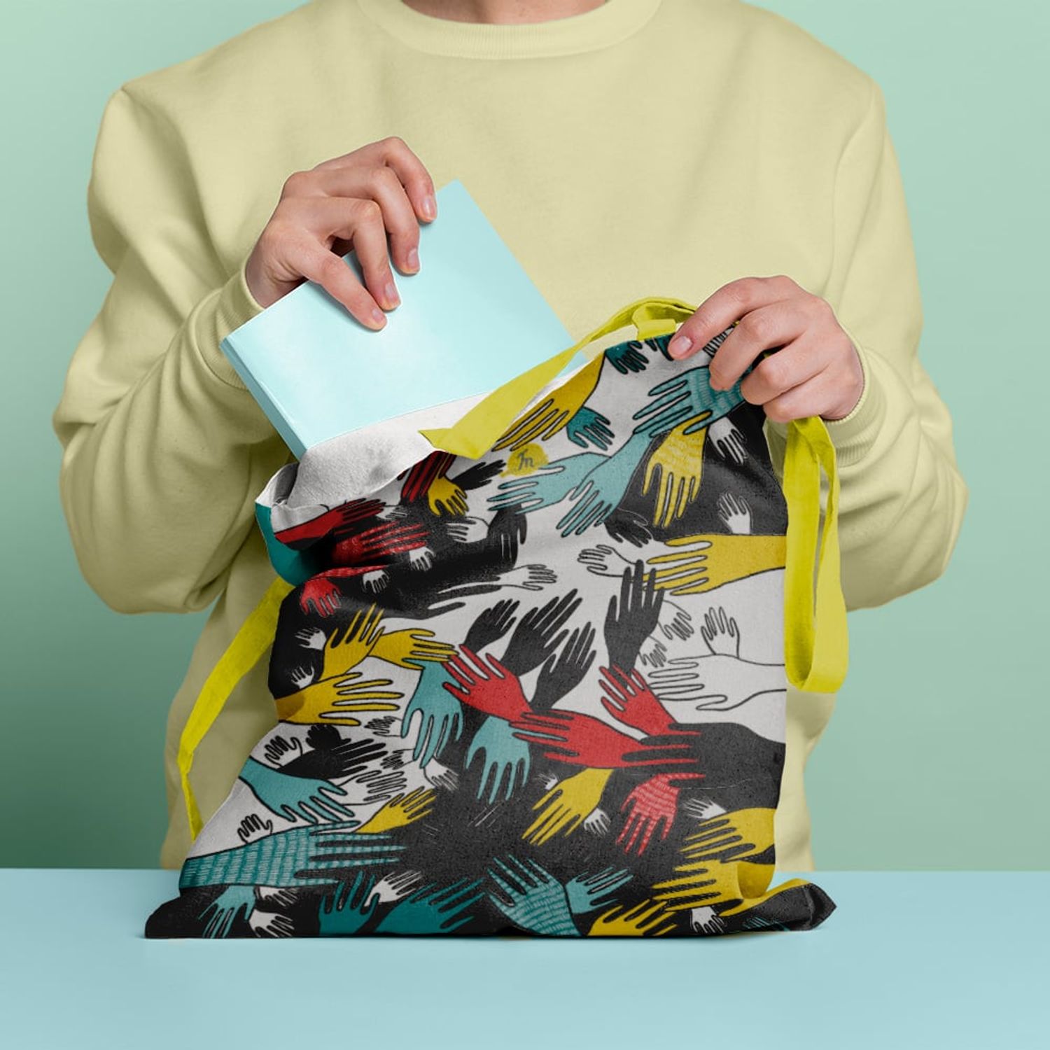 Geanta Handmade Tote Basic, Aglomeratie Urbana, Multicolor, 43x37 cm fotografia produsului View 6 L