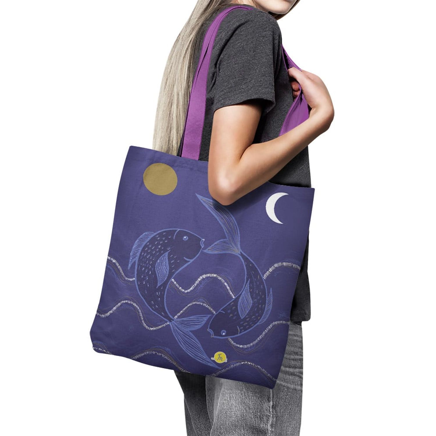 Geanta Handmade Tote Basic, Desen Abstract 2 Pesti, Multicolor, 43x37 cm fotografia produsului View 5 L