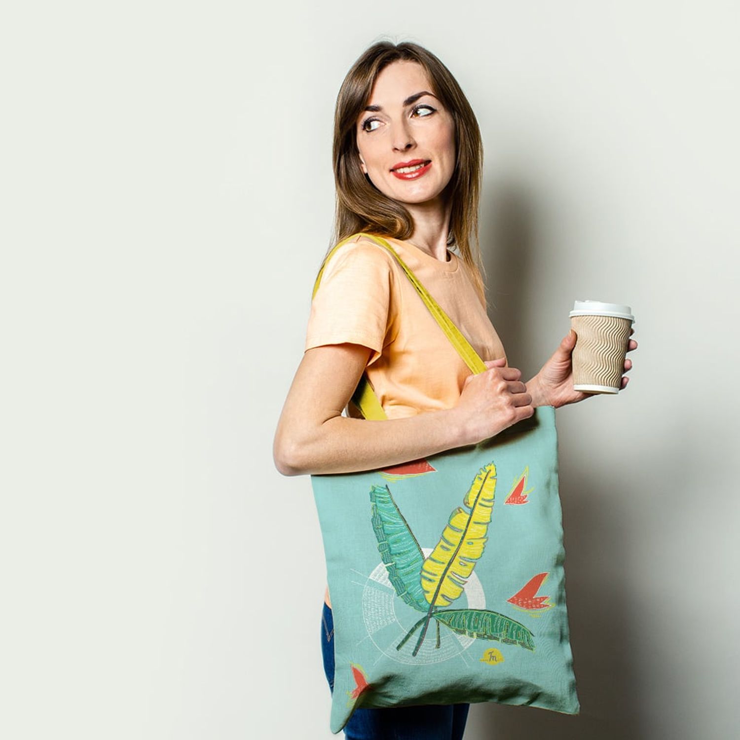 Geanta Handmade Tote Basic, Frunze de Bananier, Multicolor, 43x37 cm fotografia produsului View 2 L